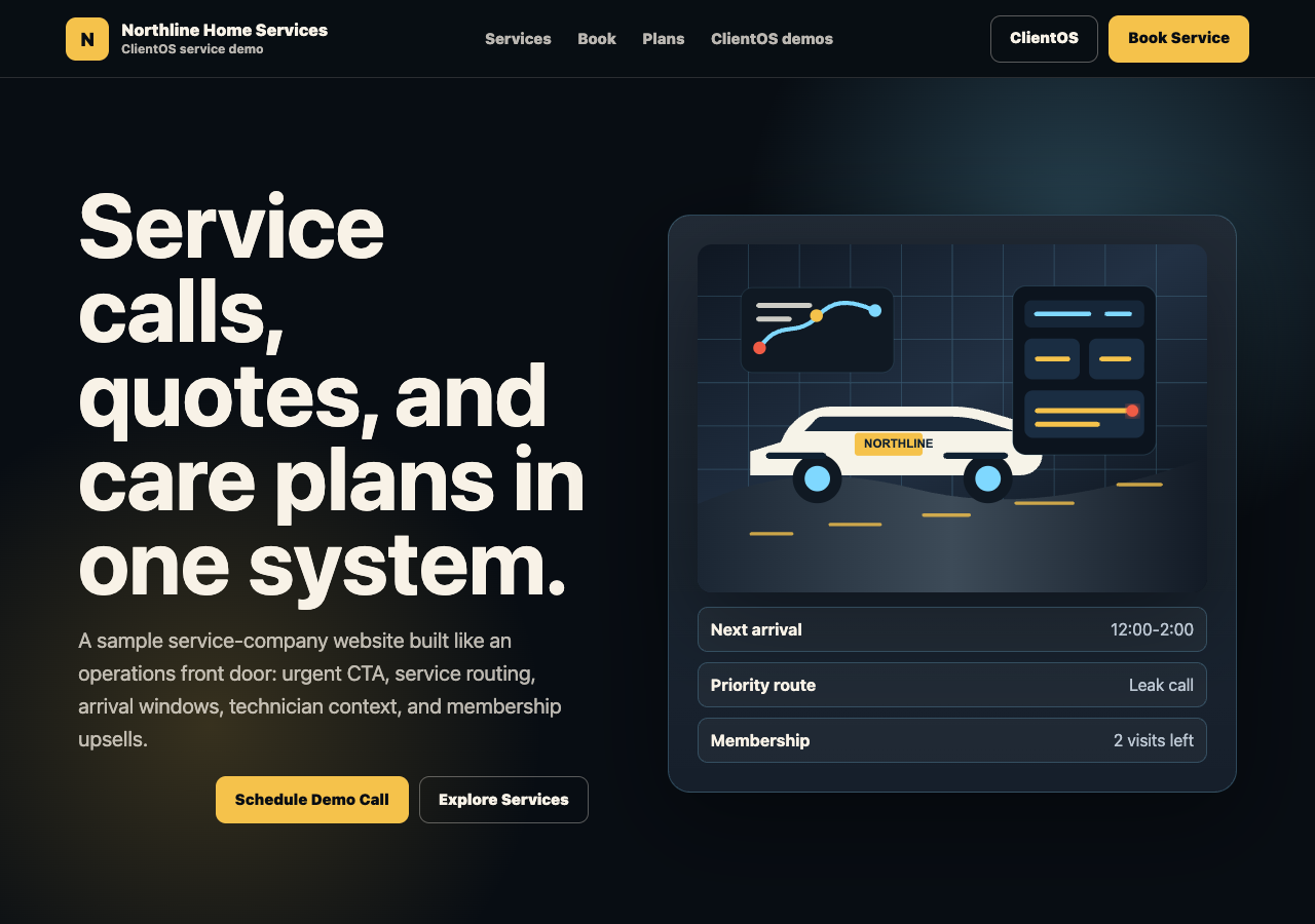 Desktop view of the Northline Home Services website demo.